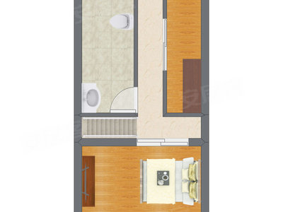 1室2厅 25.44平米户型图