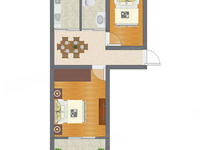 2室1厅 35.44平米户型图