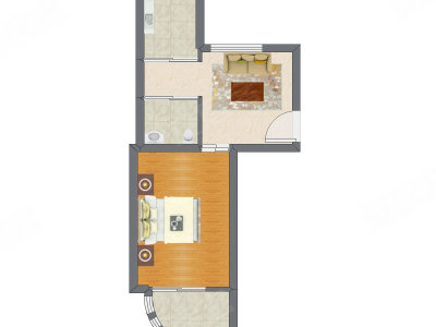 1室1厅 47.26平米户型图