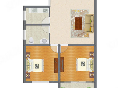 2室1厅 70.00平米