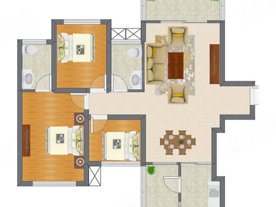 3室2厅 90.70平米