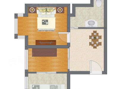 1室1厅 52.42平米户型图