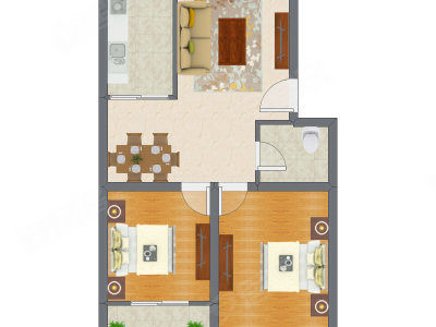 2室2厅 75.52平米户型图