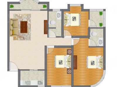 3室1厅 121.50平米