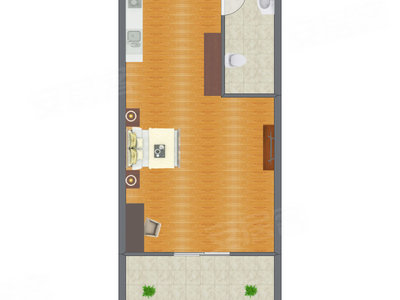 1室1厅 57.08平米户型图