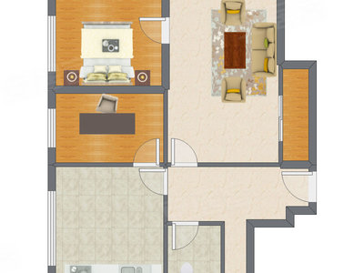 1室1厅 57.53平米户型图