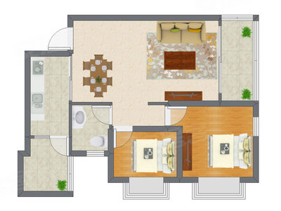 2室2厅 63.63平米户型图