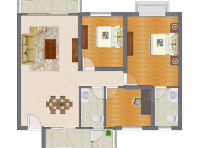 3室2厅 108.83平米户型图