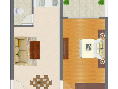 1室2厅 55.02平米户型图