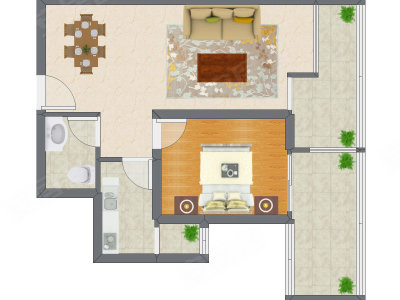 1室2厅 73.50平米户型图