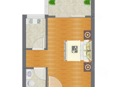 1室0厅 38.29平米户型图