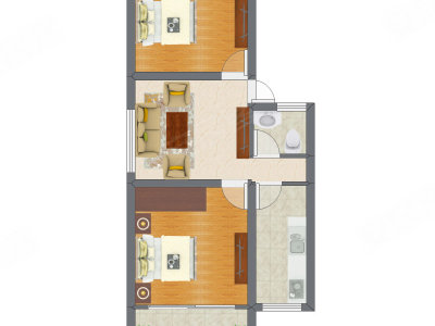 2室1厅 44.69平米