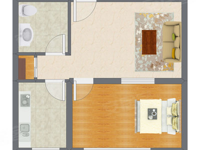 1室1厅 61.14平米户型图