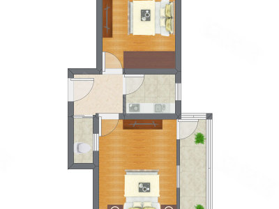 2室1厅 32.72平米户型图