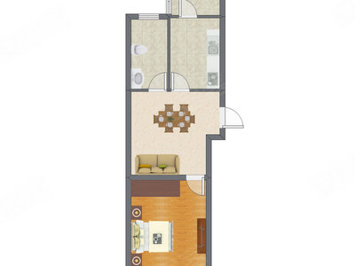 1室2厅 41.51平米户型图