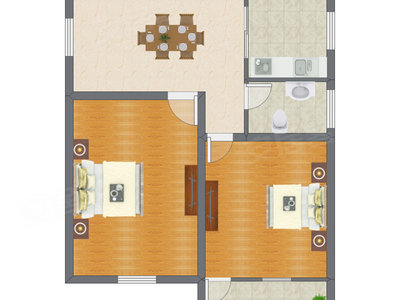 2室1厅 52.91平米