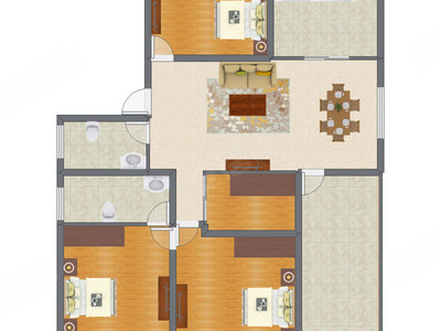 3室2厅 121.98平米户型图
