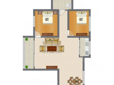 2室2厅 87.64平米户型图