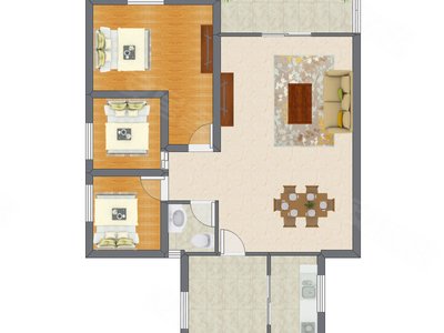 3室2厅 87.84平米