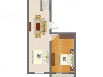1室2厅 41.04平米户型图