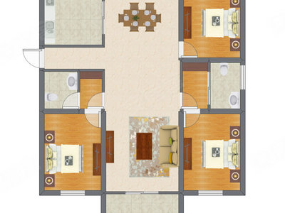 3室2厅 130.00平米户型图
