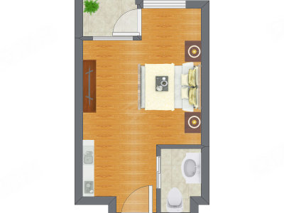 1室0厅 36.47平米户型图