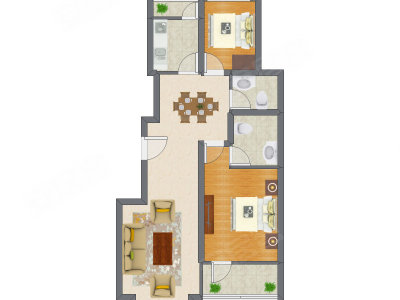 2室2厅 57.80平米户型图