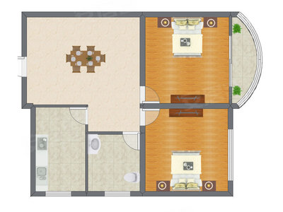 2室1厅 94.00平米
