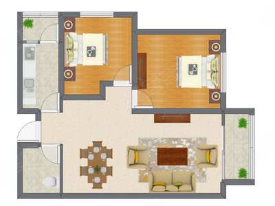 2室2厅 91.64平米户型图