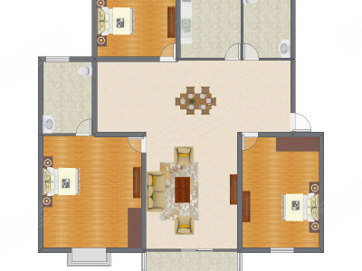 3室2厅 166.44平米户型图