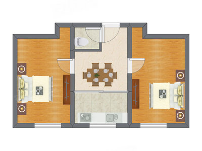 2室1厅 61.85平米户型图