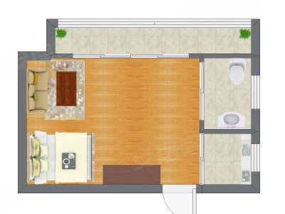 1室1厅 52.17平米户型图
