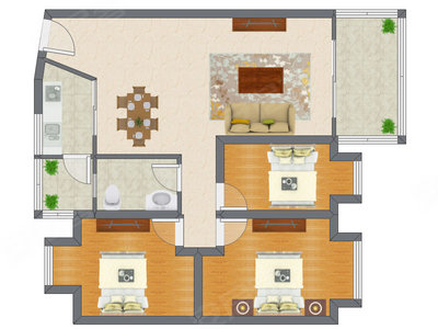 3室2厅 83.39平米户型图