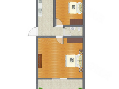 2室1厅 46.76平米