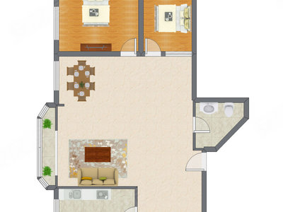 2室2厅 137.52平米户型图