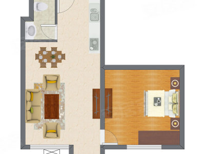 1室2厅 76.78平米户型图