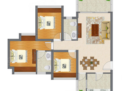 3室2厅 87.42平米户型图