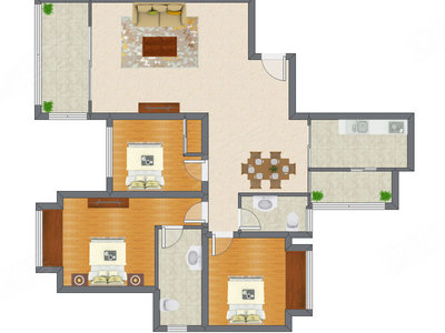 3室2厅 155.00平米户型图