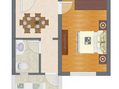 1室1厅 40.57平米户型图