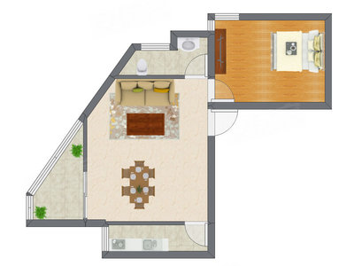 1室2厅 59.95平米户型图