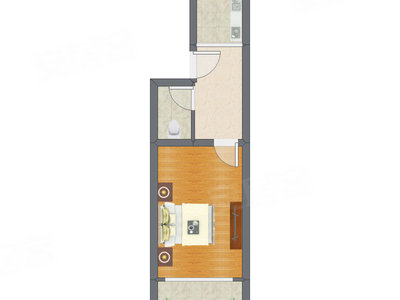 1室1厅 38.26平米户型图