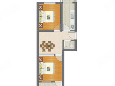 2室1厅 62.92平米户型图