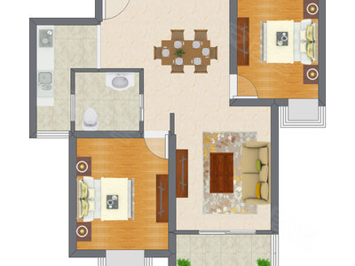 2室2厅 91.80平米户型图