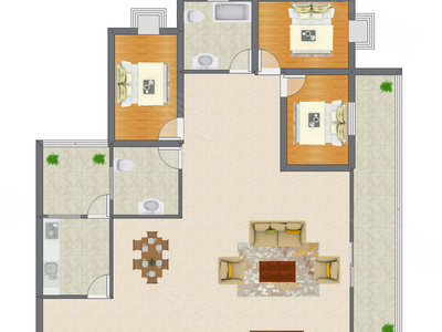 3室2厅 129.19平米户型图