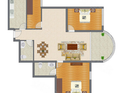 2室2厅 160.23平米户型图