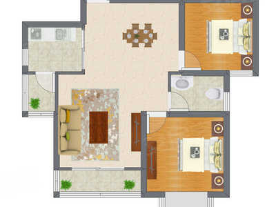 2室2厅 55.21平米户型图