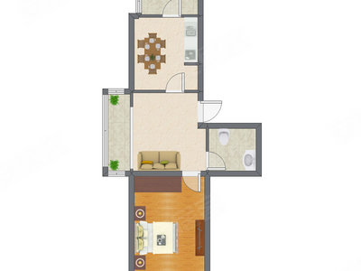 1室2厅 42.29平米户型图