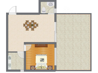 1室1厅 57.28平米户型图