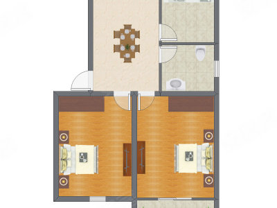 2室1厅 74.01平米户型图