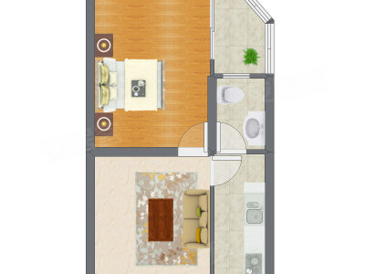 1室1厅 62.40平米户型图